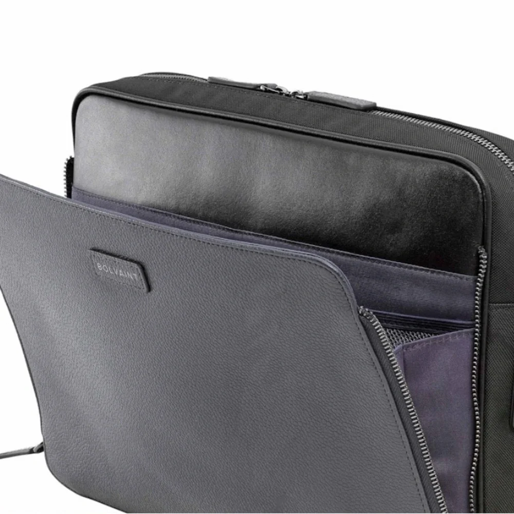 Graphite Blue/Black Trim Laptop Bag with Adjustable Strap and Textured Fabric.